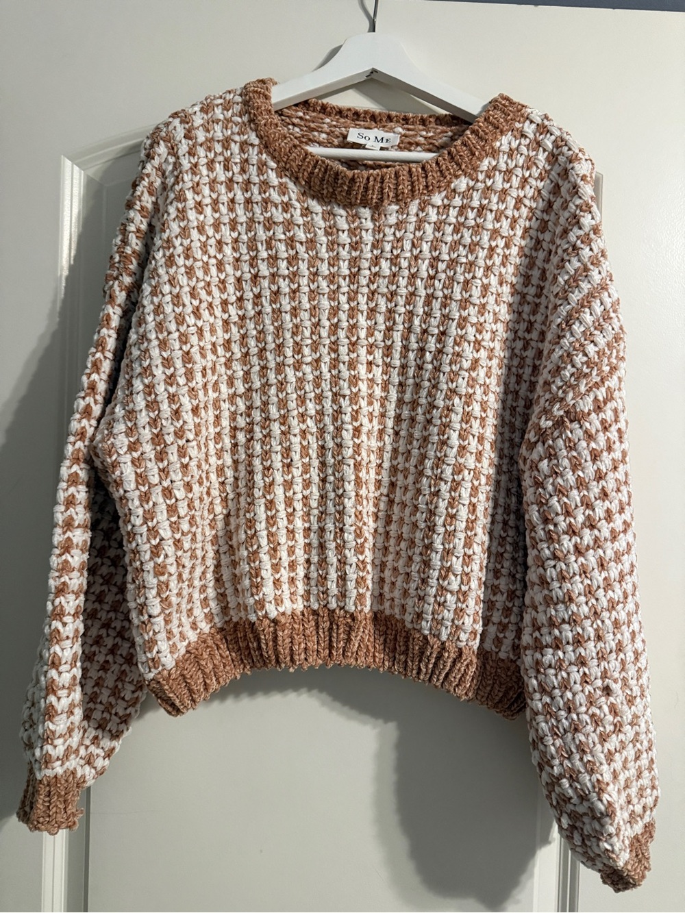 So Me Two-Tone Chunky Knit Sweater - Cream & Tan